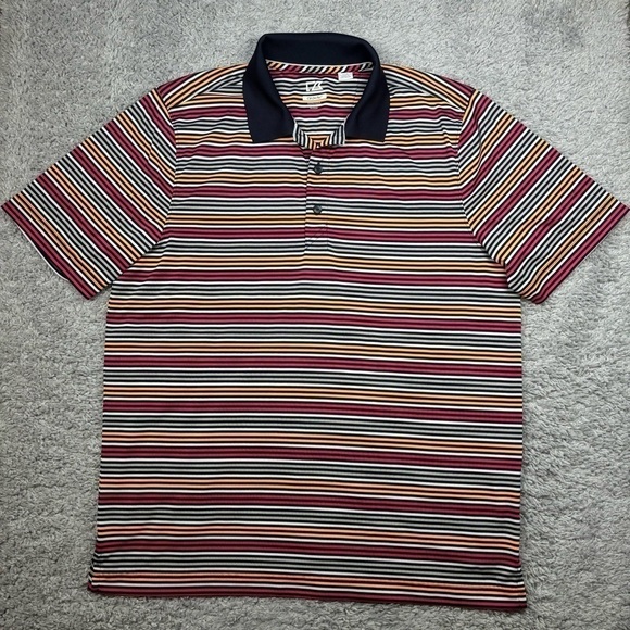 Cutter & Buck Shirt Mens Large Golf Polo Pink Orange Bright Stripes Moisture Wic - Picture 1 of 5